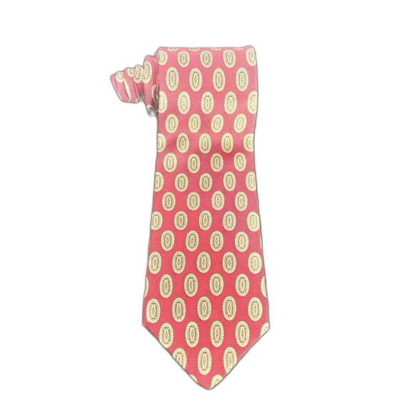 Roundtree & Yorke Silk Tie Red Oval Medallion Print 57” x 3.5”  Vintage USA - Picture 1 of 6